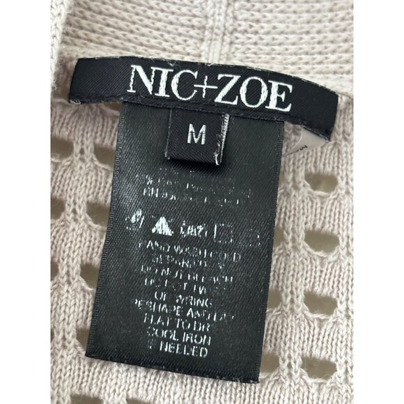 Nic+Zoe Womens Open Knit Moonlight  Sweater M Beige Cotton Blend - Picture 4 of 9